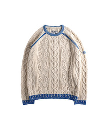 THEWARLD（ザワールド）の「EMBROIDERY LOGO SWEATER IVORY/BLUE（ニット/セーター）」