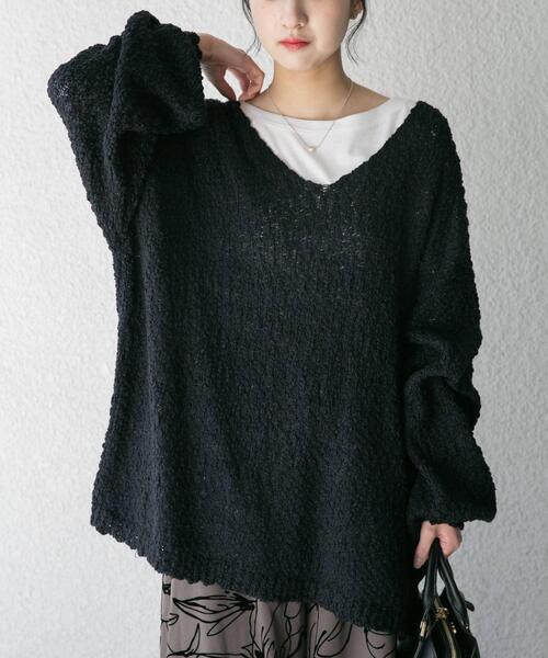 ITEMS URBANRESEARCH（アイテムズ アーバンリサーチ）の「『イージーケア』インナーセットＶネックニット（ニット/セーター・レディース・ブラック/オフホワイト/ベージュ・FREE）」の4枚目の写真