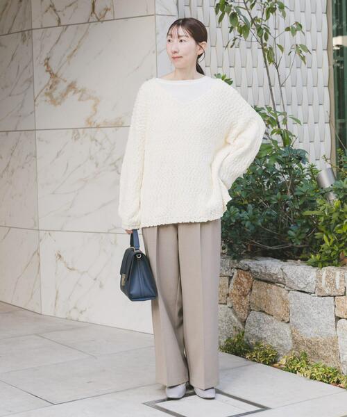 ITEMS URBANRESEARCH（アイテムズ アーバンリサーチ）の「『イージーケア』インナーセットＶネックニット（ニット/セーター・レディース・ブラック/オフホワイト/ベージュ・FREE）」の13枚目の写真