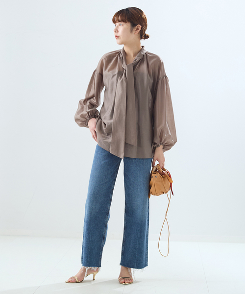 journal standard L'essage（ジャーナルスタンダードレサージュ）の「《追加》IPEKERドット&フラワー/シアーボウタイブラウス（シャツ/ブラウス・レディース・アイボリー/ホワイト×ホワイト/ベージュ/ブラックミックス・FREE）」の7枚目の写真