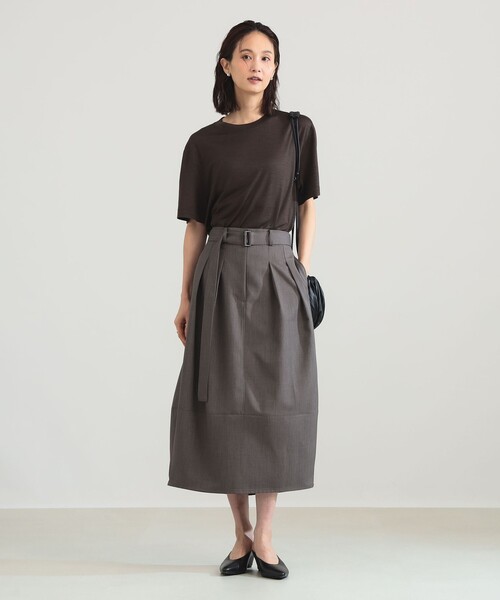 Demi-Luxe BEAMS(デミルクス ビームス)の「ベルテッド コクーン スカート(スカート・レディース・アッシュブラウン/ネイビー・36/38)」の7枚目の写真