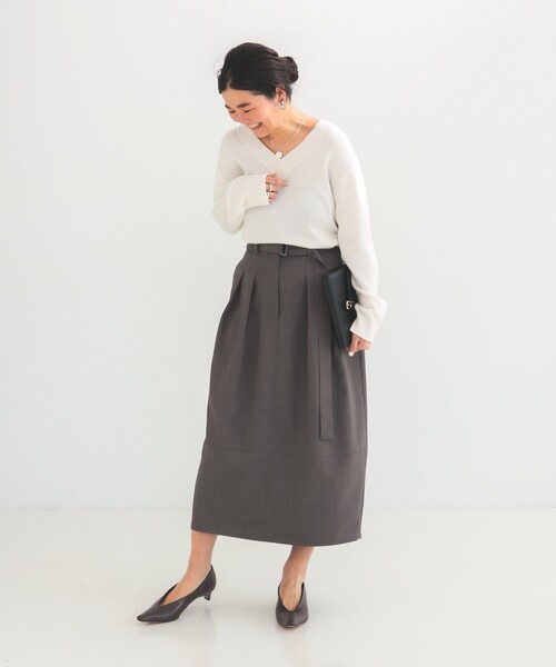 Demi-Luxe BEAMS(デミルクス ビームス)の「ベルテッド コクーン スカート(スカート・レディース・アッシュブラウン/ネイビー・36/38)」の12枚目の写真