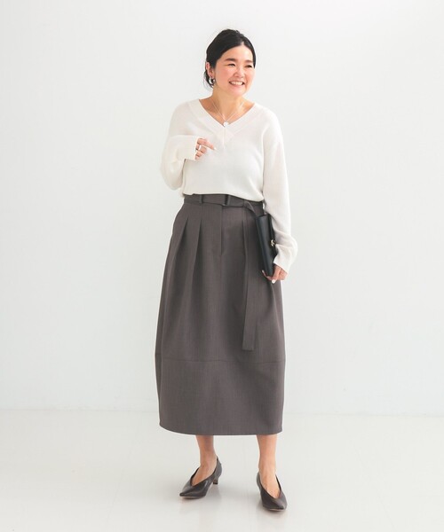 Demi-Luxe BEAMS(デミルクス ビームス)の「ベルテッド コクーン スカート(スカート・レディース・アッシュブラウン/ネイビー・36/38)」の13枚目の写真