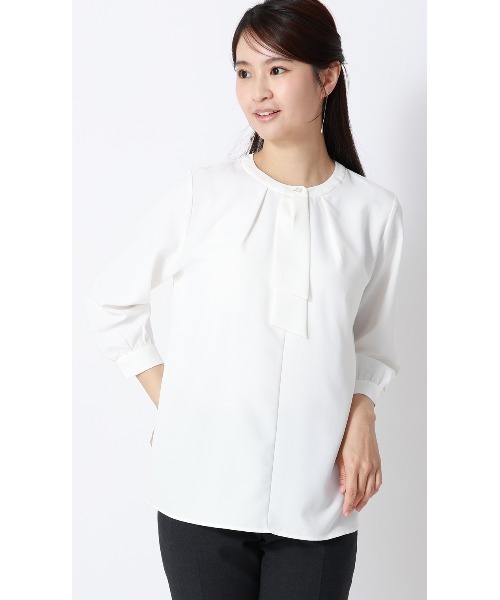 AOYAMA(アオヤマ)の「ボウタイブラウス【7分袖】|学生&通勤&オフィス&入卒&セレモニー&オケージョン|(シャツ/ブラウス・レディース・ピンク/ホワイト/ミント・M/LL/L/S)」の2枚目の写真