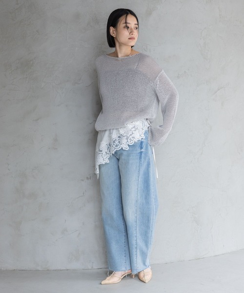 A part by（アパートバイ）の「リネンコンメッシュプルオーバー（ニット/セーター・レディース・ライトピンク/ブルー/ライトグレー/グレー系その他4・FREE）」の7枚目の写真