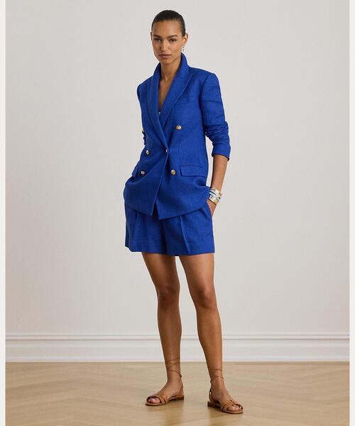 LAUREN RALPH LAUREN(ローレン ラルフ ローレン)の「プリーテッド リネンコットン ヘリンボーン ショートパンツ(その他パンツ・レディース・ブルー・4/2/00/0)」の1枚目の写真