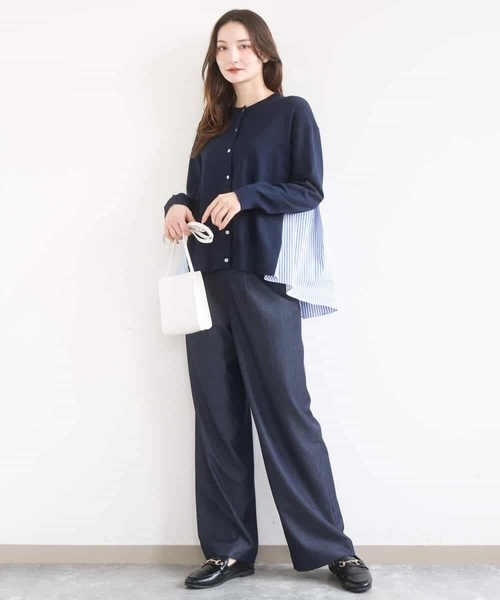 MK MICHEL KLEIN（エムケーミッシェルクラン）の「[洗える]ストライプ切替えデザインニット（ニット/セーター・レディース・アイボリー/ネイビー・38）」の4枚目の写真