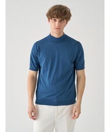 モックネック半袖コットンニットTシャツ