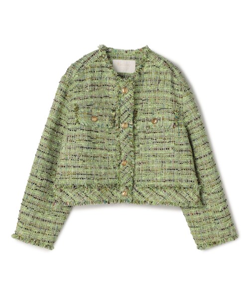 BALLSEY(ボールジィ)の「プレリーツイード クロップドクルージャケット(ノーカラージャケット・レディース・ライトグリーン・36)」の1枚目の写真