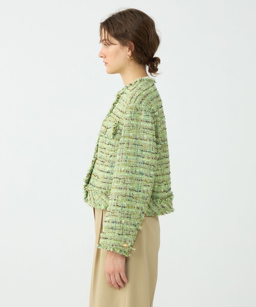 BALLSEY(ボールジィ)の「プレリーツイード クロップドクルージャケット(ノーカラージャケット・レディース・ライトグリーン・36)」の6枚目の写真