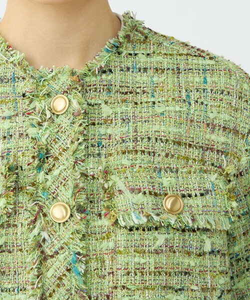 BALLSEY(ボールジィ)の「プレリーツイード クロップドクルージャケット(ノーカラージャケット・レディース・ライトグリーン・36)」の9枚目の写真