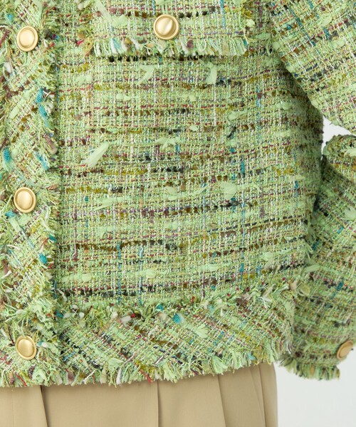 BALLSEY(ボールジィ)の「プレリーツイード クロップドクルージャケット(ノーカラージャケット・レディース・ライトグリーン・36)」の3枚目の写真