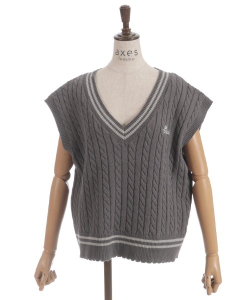 axes femme（アクシーズファム）の「刺繍入りチルデンニットベスト（ベスト・レディース・サックスブルー/チャコール/キナリ・FREE）」の12枚目の写真