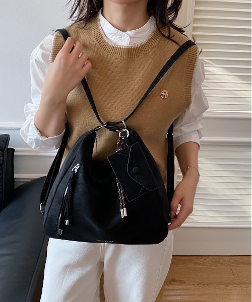 SALTMINT（ソルトミント）の「Y2K ポーチチャーム付きスエードコンビ バッグ/2WAY（ショルダーバッグ・レディース・ブラック/ダークブラウン・FREE）」の5枚目の写真