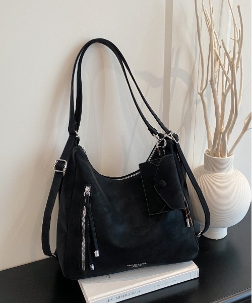 SALTMINT（ソルトミント）の「Y2K ポーチチャーム付きスエードコンビ バッグ/2WAY（ショルダーバッグ・レディース・ブラック/ダークブラウン・FREE）」の17枚目の写真