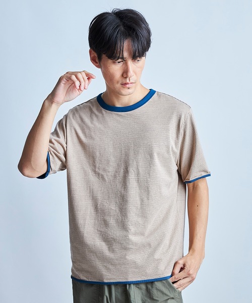 UNION STATION（ユニオンステーション）の「リバーシブルボーダーTシャツ〈ストレッチ・ハンドウォッシャブル・接触冷感〉（Tシャツ/カットソー・メンズ・グリーン系その他/ブルー系その他/ホワイト/ブラック・M/L）」の4枚目の写真