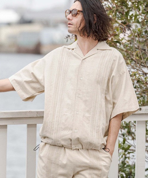CAMBIO(カンビオ)の「mhs2552-Cotton Linen Tape Switch Open Collar Shirts オープンカラーシャツ(CAM26SS-024)(シャツ/ブラウス・メンズ・ブラック/ベージュ/グリーン・S/L/M)」の3枚目の写真