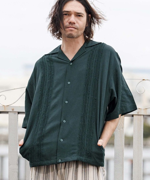 CAMBIO(カンビオ)の「mhs2552-Cotton Linen Tape Switch Open Collar Shirts オープンカラーシャツ(CAM26SS-024)(シャツ/ブラウス・メンズ・ブラック/ベージュ/グリーン・S/L/M)」の1枚目の写真