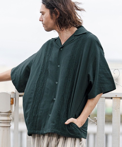 CAMBIO(カンビオ)の「mhs2552-Cotton Linen Tape Switch Open Collar Shirts オープンカラーシャツ(CAM26SS-024)(シャツ/ブラウス・メンズ・ブラック/ベージュ/グリーン・S/L/M)」の5枚目の写真