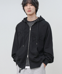 MODERMENT（モダーメント）の「アプリケウォッシュドオーバーサイズフードジップアップ[ブラック]（パーカー）」