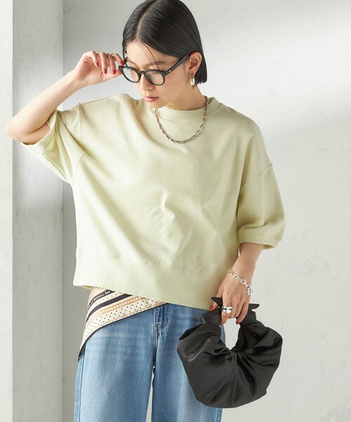 SLOANE（スローン）の「【SHIPS別注】SLOANE:〈手洗い可能〉半袖 ショート スウェット（Tシャツ/カットソー・レディース・ライトグリーン/ネイビー・ONE SIZE）」の7枚目の写真