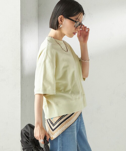 SLOANE（スローン）の「【SHIPS別注】SLOANE:〈手洗い可能〉半袖 ショート スウェット（Tシャツ/カットソー・レディース・ライトグリーン/ネイビー・ONE SIZE）」の9枚目の写真