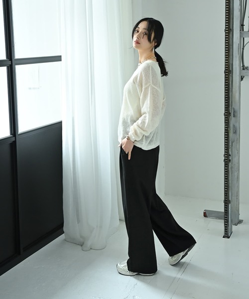STYLE DELI(スタイルデリ)の「【BLK001】裏毛2タックパンツ(スラックス・レディース・オートミール/ブラック・FREE)」の6枚目の写真
