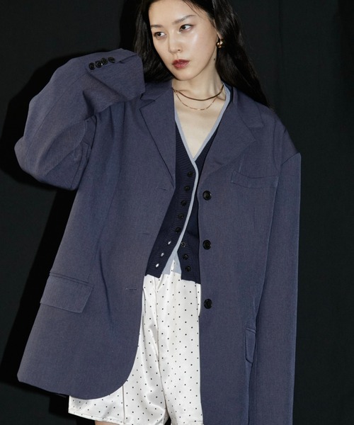 VION(ヴィオン)の「Oversized Tailored Jacket / オーバーサイズテーラードジャケット(テーラードジャケット・レディース・ブルーグレー/ブラック/チャコールグレー・S/M)」の1枚目の写真