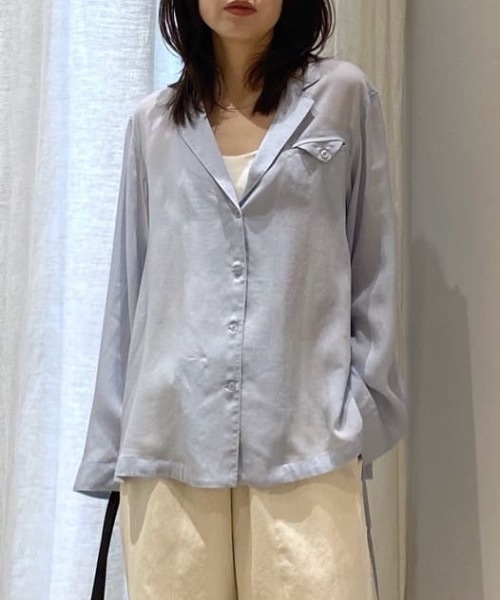 STYLEMIXER(スタイルミキサー)の「テーラーカラーオープンシャツ(シャツ/ブラウス・レディース・オレンジ/アイボリー/サックスブルー/ライトブラウン・FREE)」の3枚目の写真