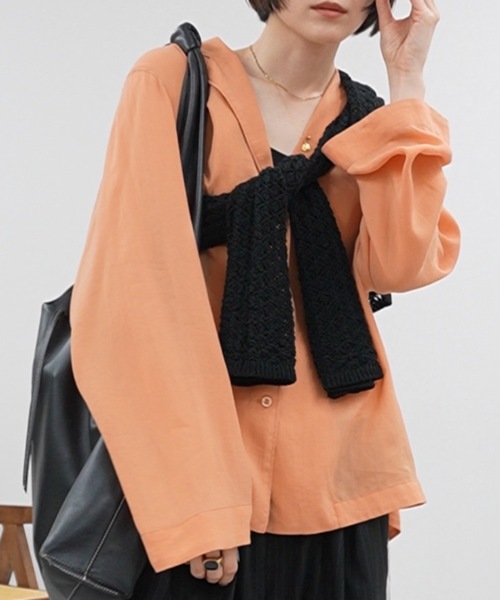 STYLEMIXER(スタイルミキサー)の「テーラーカラーオープンシャツ(シャツ/ブラウス・レディース・オレンジ/アイボリー/サックスブルー/ライトブラウン・FREE)」の4枚目の写真