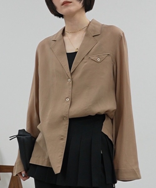 STYLEMIXER(スタイルミキサー)の「テーラーカラーオープンシャツ(シャツ/ブラウス・レディース・オレンジ/アイボリー/サックスブルー/ライトブラウン・FREE)」の2枚目の写真