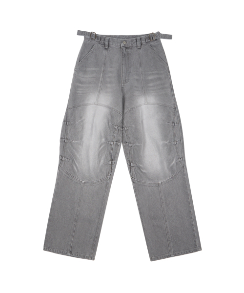 Knee Panel Biker Denim Pants (Gray)（デニムパンツ）｜AAKAM 