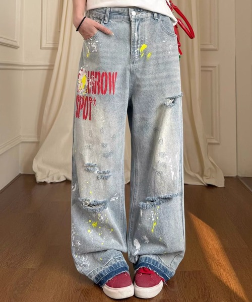 LAC-VERT(ラック・ヴェール)の「ペイントロゴダメージデニムパンツ(デニムパンツ・レディース・ブルー・LARGE/MEDIUM)」の4枚目の写真