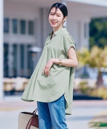 袖シャーリングシャツチュニック