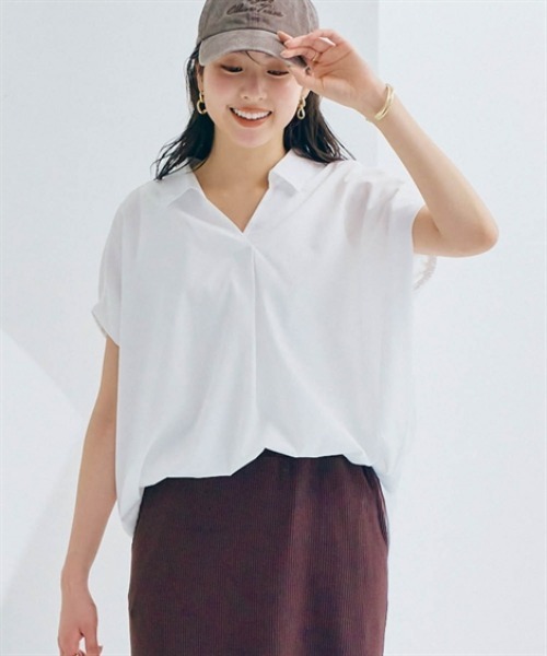 nissen（ニッセン）の「袖シャーリングシャツチュニック（その他トップス・レディース・オフホワイト/ライトグリーン/チャコール・LL/L/M/S）」の4枚目の写真