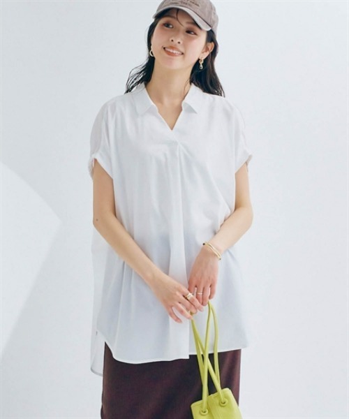 nissen（ニッセン）の「袖シャーリングシャツチュニック（その他トップス・レディース・オフホワイト/ライトグリーン/チャコール・LL/L/M/S）」の5枚目の写真