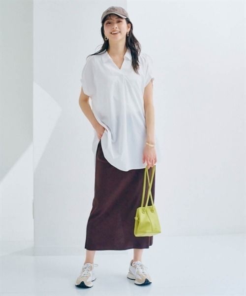 nissen（ニッセン）の「袖シャーリングシャツチュニック（その他トップス・レディース・オフホワイト/ライトグリーン/チャコール・LL/L/M/S）」の6枚目の写真