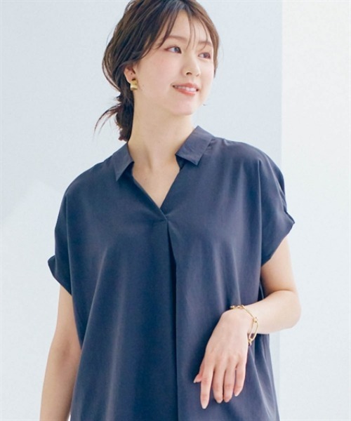 nissen（ニッセン）の「袖シャーリングシャツチュニック（その他トップス・レディース・オフホワイト/ライトグリーン/チャコール・LL/L/M/S）」の8枚目の写真