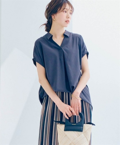 nissen（ニッセン）の「袖シャーリングシャツチュニック（その他トップス・レディース・オフホワイト/ライトグリーン/チャコール・LL/L/M/S）」の10枚目の写真