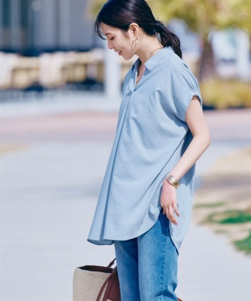 nissen（ニッセン）の「袖シャーリングシャツチュニック（その他トップス・レディース・オフホワイト/ライトグリーン/チャコール・LL/L/M/S）」の12枚目の写真