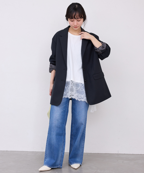 WEB限定/追加6》レースコンビカットソー（Tシャツ/カットソー）｜SLOBE