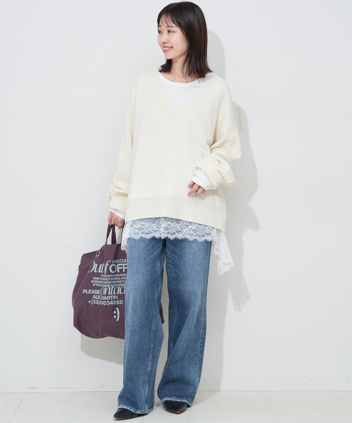 WEB限定/追加6》レースコンビカットソー（Tシャツ/カットソー）｜SLOBE