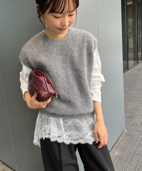 WEB限定/追加6》レースコンビカットソー（Tシャツ/カットソー）｜SLOBE