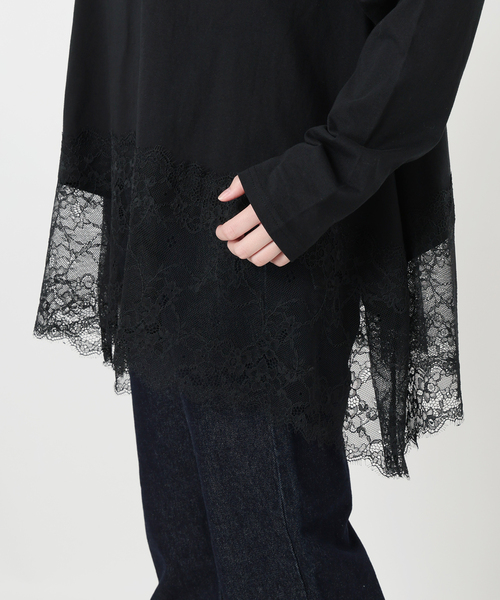 SLOBE IENA(スローブイエナ)の「《WEB限定/追加6》レースコンビカットソー(Tシャツ/カットソー・レディース・ブラック/ホワイト・FREE)」の12枚目の写真