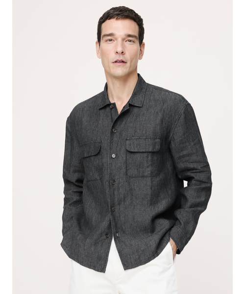Banana Republic(バナナリパブリック)の「リラックスフィット リネン リゾートシャツ(シャツ/ブラウス・メンズ・チャコールグレー/ブルー・XL/L/M/S)」の1枚目の写真