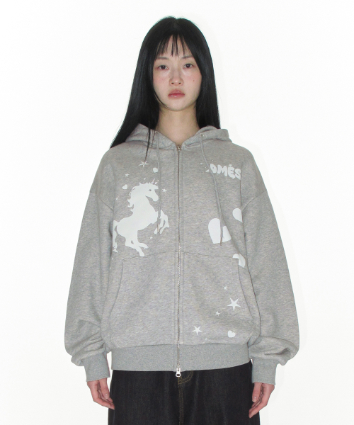 AMESWORLDWIDE（アメスワールドワイド）の「UNICORN DRAWING HOODIE ZIP-UP GREY（パーカー・レディース・その他・FREE）」の2枚目の写真