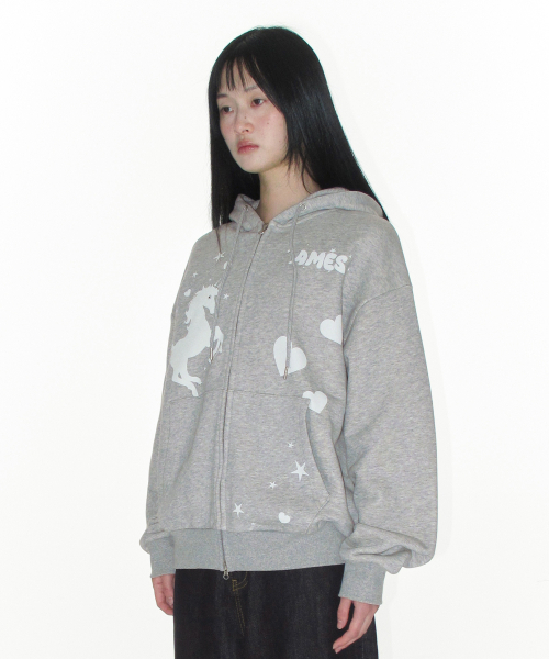 AMESWORLDWIDE（アメスワールドワイド）の「UNICORN DRAWING HOODIE ZIP-UP GREY（パーカー・レディース・その他・FREE）」の3枚目の写真