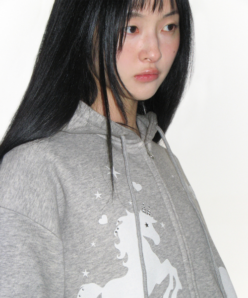 AMESWORLDWIDE（アメスワールドワイド）の「UNICORN DRAWING HOODIE ZIP-UP GREY（パーカー・レディース・その他・FREE）」の6枚目の写真