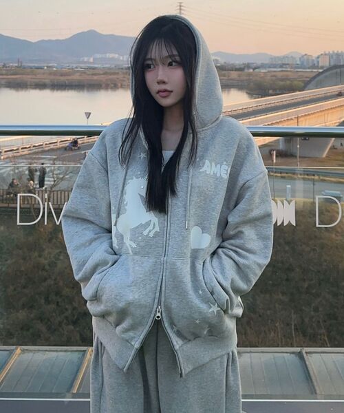 AMESWORLDWIDE（アメスワールドワイド）の「UNICORN DRAWING HOODIE ZIP-UP GREY（パーカー・レディース・その他・FREE）」の11枚目の写真