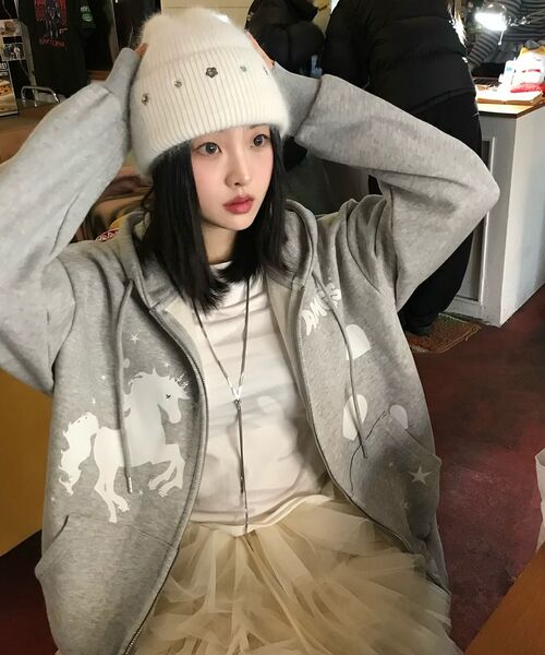 AMESWORLDWIDE（アメスワールドワイド）の「UNICORN DRAWING HOODIE ZIP-UP GREY（パーカー・レディース・その他・FREE）」の20枚目の写真